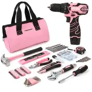 12V Pink Cordless Drill Home Tool Kit, Pink Drill Set for Women, Lady's Home