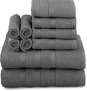 Cotton Craft - Rice Weave 10-Piece Towel Set in Linen, Luxurious 100% Cotton, Heavy Weight & Absorbent, Set with 2 Oversized Large Bath Towels, 4 Hand Towels & 4 Wash Cloths, Cotton, Charcoal, Set of 10 Towels - Charcoal