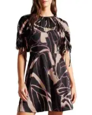 Ted Baker Womens Gilliaa Printed Puff Sleeve Fit and Flare Mini Dress Size 2