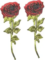 DOITOOL 2pcs Elegant Rose Sequin Patches Iron Appliques for DIY Clothing Decor