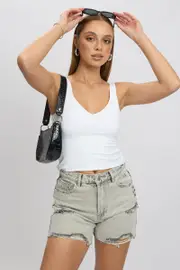 Grey Jorts Shorts High Rise - Size 16XL, Women's Knee Length Short