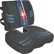 FORTEM Office Chair Cushion and Back Support for Office Chair, Lumbar Support Pillow, Memory Foam, Non Slip Sitting and Back Rest for Gaming, Car Seat Cushion, Chair Pad