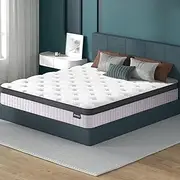 [ALFORDSON] 23cm Euro Top Mattress Queen Size, Genevie Series, Pressure Relief Hypoallergenic Memory Foam with Bonnell Spring System, Medium Firm