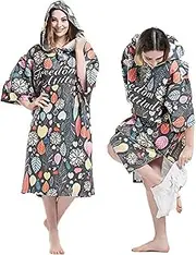 Hiturbo Wetsuit Changing Robe Towel Poncho with Hood Sleeve Pocket for Surfer Swimmer One Size Fit All