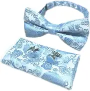[LQALYNLQ] Men's Silk Jacquard Paisley Floral Bow Hanky Cufflinks Formal Party Wedding Ties ac2532