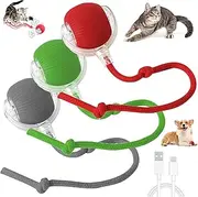 TKINRIC 3PCS New Interactive Rolling Cat Toy Ball,Interactive Cat Ball Toys for Indoor,360° Smart Automatic Rolling Electric Dog Ball with USB Rechargeable(Red & Green & Gray)