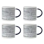 4PK Mikasa Stoneware Coffee Mug Tea/Espresso/Milk Cup Drinkware 390ml Stripe