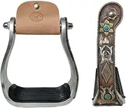 CHALLENGER Western Copper Engraved Floral Turquoise Rhinestone Barrel Racing Aluminum Stirrups 51251