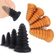 Silicone Thick Anal Dildo 5 Sizes Thread Anal Plug with Suction Cup Prostate Massager Anus Dilator Vaginal Masturbation Sex Toys For Men Women(Schwarz,L)