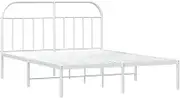 vidaXL Steel Queen Size Bed Frame with Headboard and Extra Storage Space - White