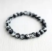 NEW JILZARAH Handmade Clay Beads BLACK WHITE YIN YANG STACK 8mm Bracelet