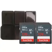 2x Sandisk Ultra 128 GB SDXC UHS I Memory Card 100 MBs with Memory Card Holder