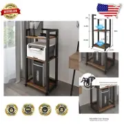 Elegant Retro Movable 3-Tier Storage Shelf for Printers, Books & Kitchen Needs
