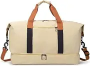 [ZLMHKZ] Sports Bag - Extra Large Travel Duffel Luggage Bag with Upgrade Zipper, Durable & Water Resistant, Black(Beige)