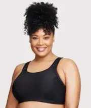 Glamorise Custom Control Wire-Free Sports Bra - Solid Black (Size 12E)