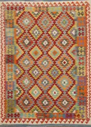 Geometric Kilim Oriental Hand-made Rug Flat weave Reversible Carpet 5x7