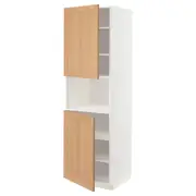 METOD high cab f micro w 2 doors/shelves, white/Vedhamn oak, 60x60x200 cm