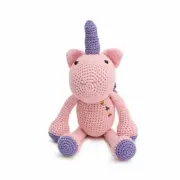 Pink Unicorn with Rainbow Mane Crochet Doll Handmade Amigurumi Plush Toy VAC