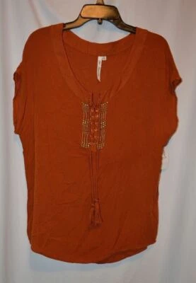 New NY Collection Umber Women's Size XL Beaded Detailed Tie Front Blouse