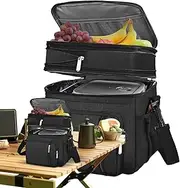 Insulated Picnic Bag,Insulated Bag - Multi-Layer Compartments Leak-Proof Reusable Adjustable Shoulder Strap Basket Portable for Beach Camping Vacation Travel Adults Men Women