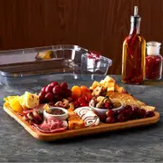 Bamboo Cutting Board with Built-in Compartments and Clear Locking Lid