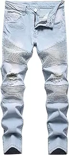 [Fredd Marshall] Boy's Stylish Moto Biker Skinny Ripped Wrinkled Stretch Fit Denim Jeans
