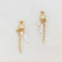 在飛比找momo購物網優惠-【Dinner collection】白玉石珍珠長鍊條耳環