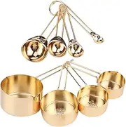 8Pcs Stainless Steel Measuring Cup Spoon Set Baking Accessory Home Kitchen Scales (Gold)
