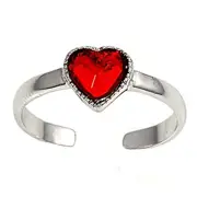 Heart Simulated Red .925 Sterling Silver Toe Ring