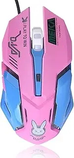 Gaming Mouse Backlit Optical Game Mice Ergonomic USB Wired with 2400 DPI and 6 Buttons 4 Shooting for Pro Game PC Computer Laptop Desktop Mac (D.VA) (Pink)