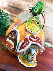 Blue Sky Clayworks Goldminc Harvest Pumpkin Pie Cat Cottage Ceramic Tea Light
