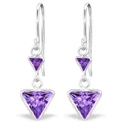 Sterling Silver Cubic Zirconia Long Triangle earrings - Amethyst, Garnet, Crystal, lavender & Pink