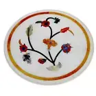 12" antique white Marble side Coffee Table Top pietra dura round Inlay lapis k15