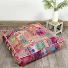 35" Square Floor Cushion Pillow Cover Pink Indian Patchwork Dog Pet Bed Throw