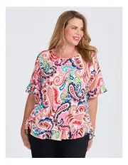 [Taking Shape] Salsa Ruffle Luna Top Coral Paisley Print