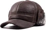 KJIASDFE Male Winter Leahter Bomber Hat Man Thick Head Warm Dome Caps Elder Brown Sewing Fitted,D-6 7/8