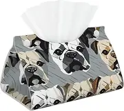 Tissue Box Cover PU Leather Tissue Box Holder American Bulldog Head Decorative Tissue Box Modern Facial Tissue Case Waterproof Facial Paper Organizer Dispenser for Bathroom Office Car