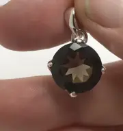 Smokey quartz round pendant solid Sterling Silver 13mm. Adjustable chain. Box