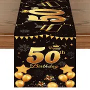 Happy 50th Birthday Table Runner - Black & Gold 72 Inch Long - Celebrate 50 Y...