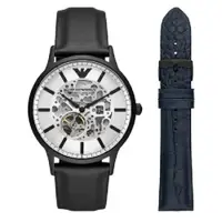 在飛比找PChome24h購物優惠-EMPORIO ARMANI機械手錶套組黑色x深藍色皮革錶帶