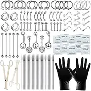 Tustrion 153Pcs Piercing Kit for all Body Piercings with Piercing Jewelry and Tools for Nose Septum Belly Button Lip Ear Tongue Cartilage Eyebrow and More with 12G 14G 16G and 20G Piercing Needles,