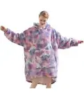 Oversized Wearable Sherpa Lined Fleece Blanket Hoodie with Giant Pocket