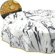 Tablecloth Fabric Washable Tablecloth Table Cloth Easy Care Lotus Effect Dirt and Water-Repellent for Indoor Outdoor Table Cloth Round 140 cm with Hem (Edged) Marble Black
