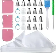 Piping Bags and Tips Set - 12 Inch Pastry Bags Disposable, 100Pcs Icing Bags for Cakes Decorating Kit Supplies with 1 Sugar Stir Needle, 3 Couplers, 3 Bag Ties, 3 Cake Scrapers, 14 Frosting Tips