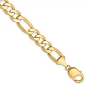 Solid 14K Yellow Gold 8 inch 10mm Flat Figaro with Lobster Clasp Bracelet