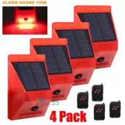 1-4PCS LED Solar Alarm Light Solar Strobe Light With Remote Motion Sensor Lamp