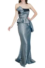 [ELIZABETH KENNEDY] STRAPLESS LAMÉ GOWN ONE SILVER