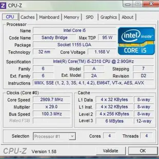 Core i5-2310處理器+技嘉GA-H61M-S2PV主機板+4GB記憶體、含風扇擋板《整套不拆賣》