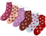 [6 Pairs] Soft & Cosy Adults Thermal Crew Cut Snowflake Sherpa Lined Socks, Heat Control, Anti-Slip, Extra Thick Construction, Deep Cushioning, Super Soft Material, Designed to Trap Your Body Heat