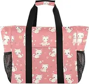 [sanluoli] Tote Bag For Women Collapsable Beach Bag With Pockets Canvas Cars Tote Bag, Peach Cute White Cats Spring, 1 size